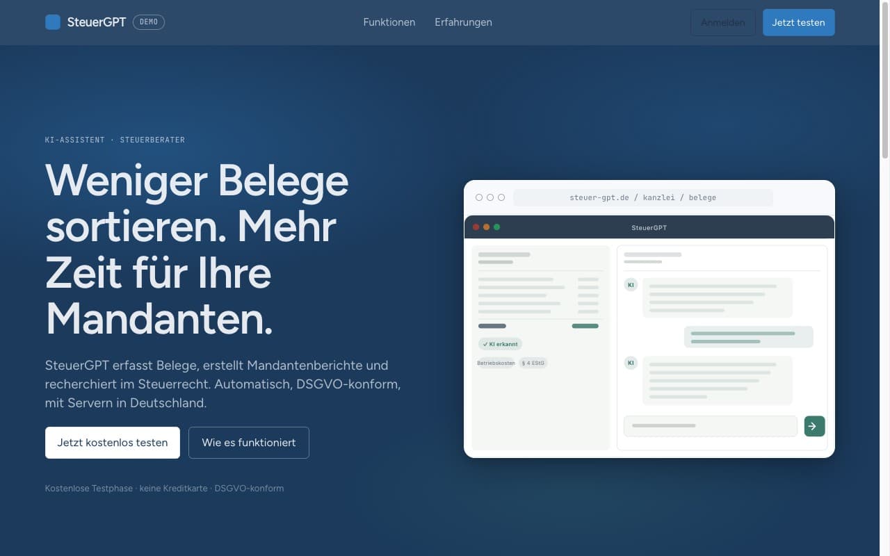Vorschau der SteuerGPT-Homepage