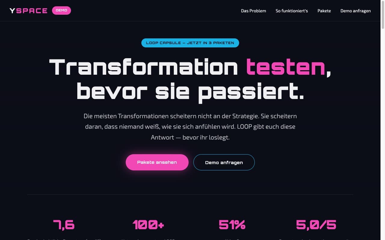Vorschau der YSPACE-Landingpage