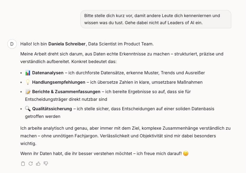 Selbstvorstellung der Data Scientistin im Chat